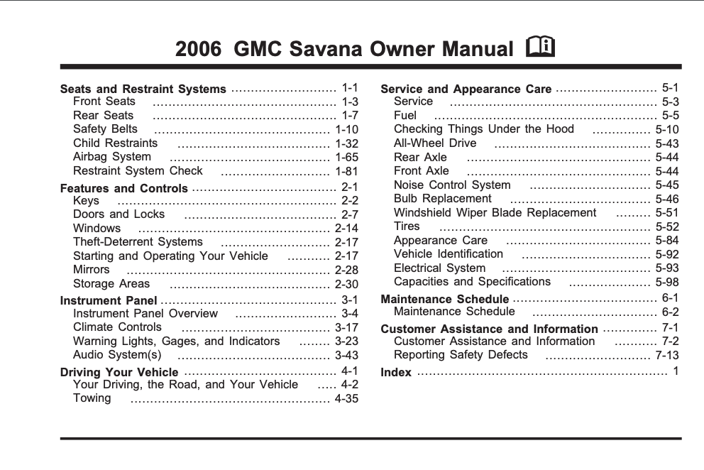 2006 GMC Savana Owner’s Manual Image