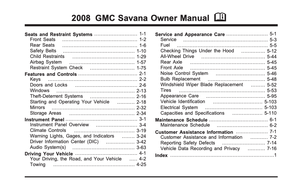 2008 GMC Savana Owner’s Manual Image