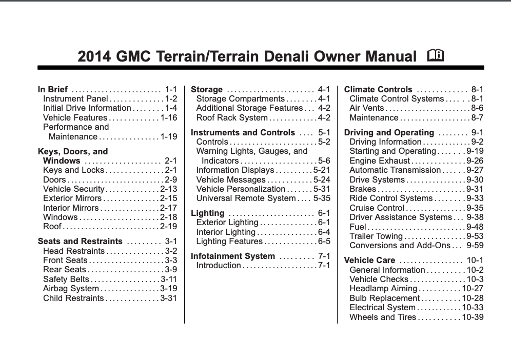 2014 GMC Terrain/ Terrain Denali Owner’s Manual Image