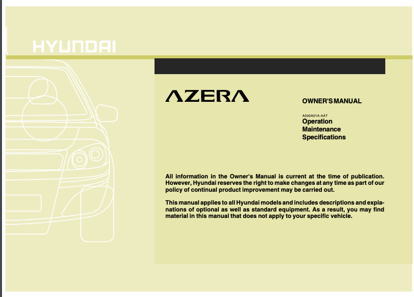 2010 Hyundai Azera Owner’s Manual Image