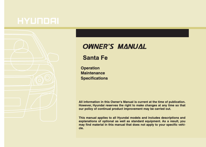 2010 Hyundai Santa Fe Owner’s Manual Image