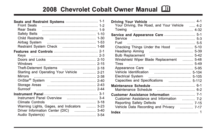 2008 Chevrolet Cobalt Owner’s Manual Image