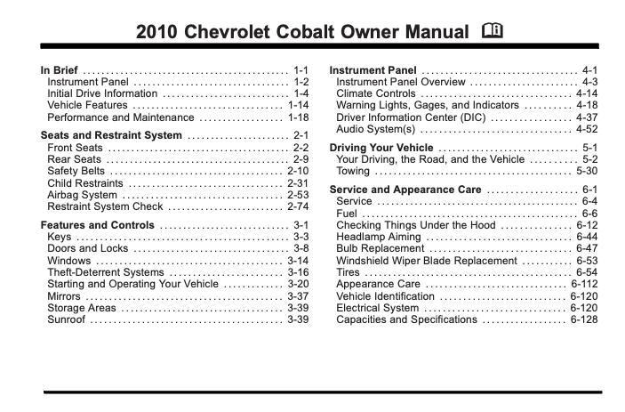 2010 Chevrolet Cobalt Owner’s Manual Image