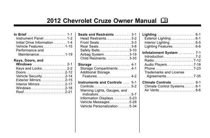 2012 Chevrolet Cruze Owner’s Manual Image