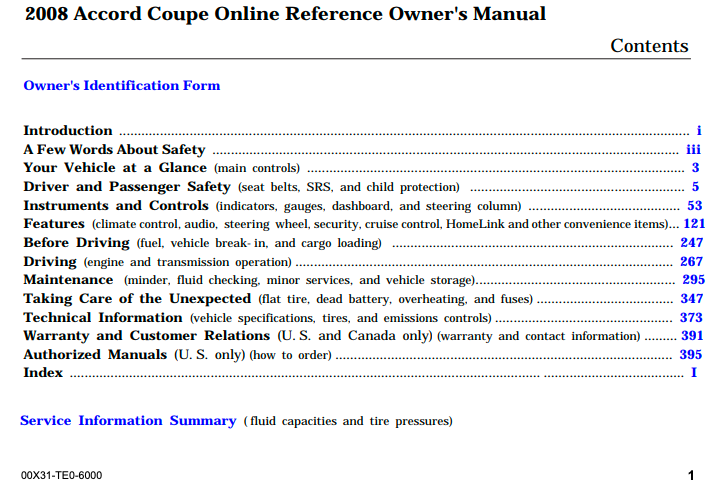2008 Honda Accord Coupe Owner’s Manual Image