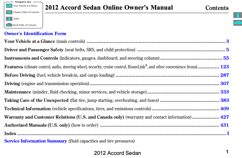 2012 Honda Accord Sedan Owner’s Manual Image