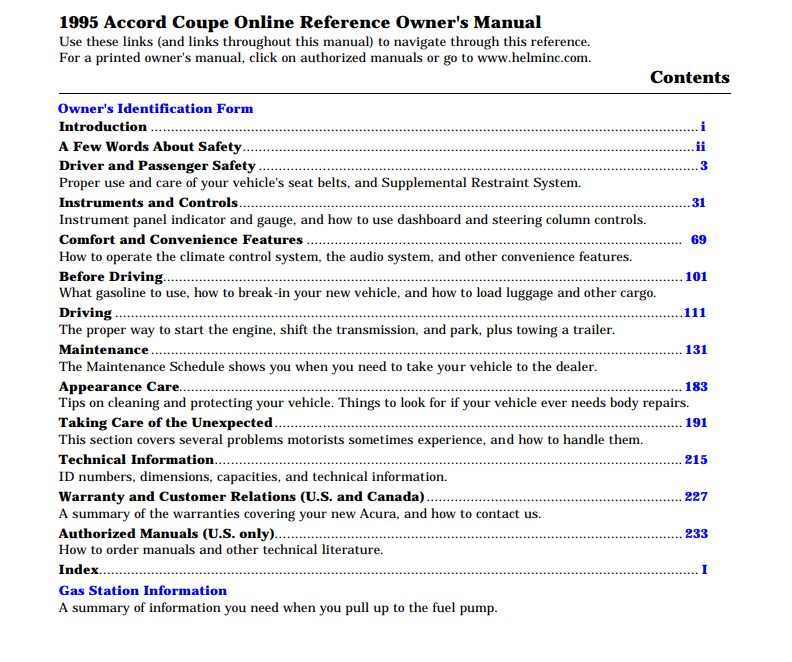 1995 Honda Accord Coupe Owner’s Manual Image