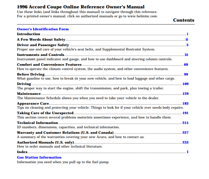 1996 Honda Accord Coupe Owner’s Manual Image