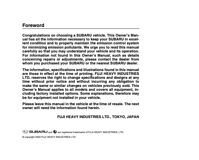 2004 Subaru Forester Owner’s Manual Image