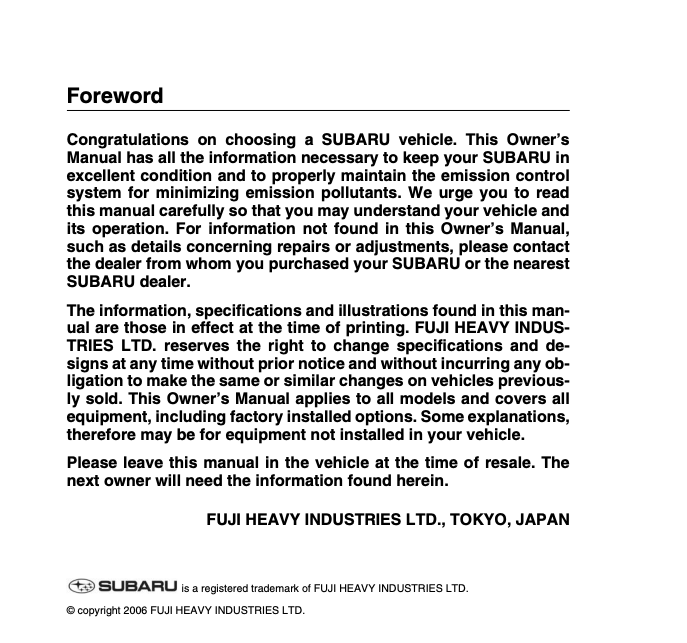 2007 Subaru Forester 2.5X Owner’s Manual Image