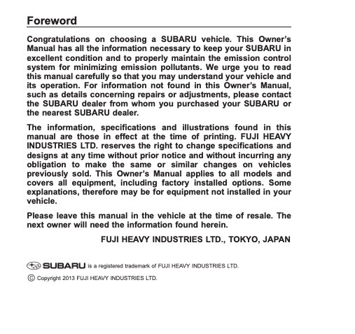 2014 Subaru Forester 2.5i Owner’s Manual Image