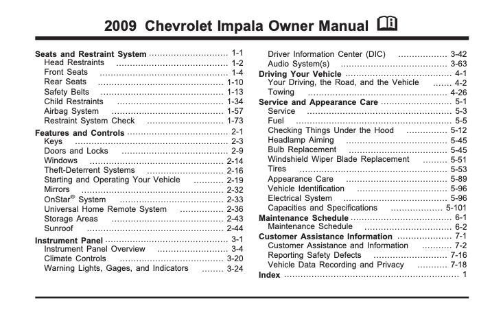 2009 Chevrolet Impala Owner’s Manual Image