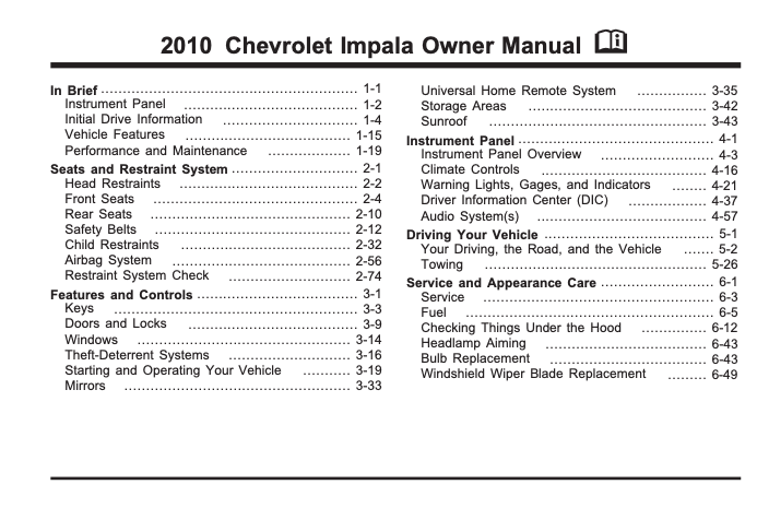 2010 Chevrolet Impala Owner S Manual Sign Up Download Ownermanual