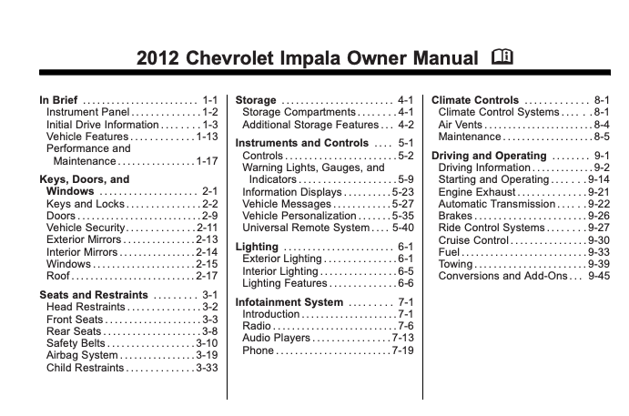 2012 Chevrolet Impala Owner’s Manual Image