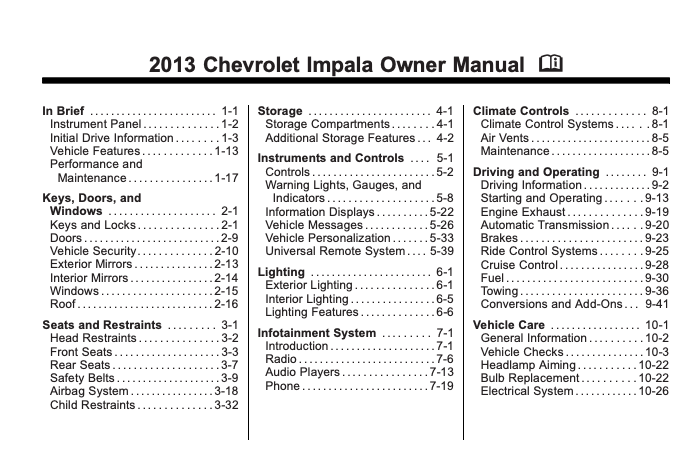 2013 Chevrolet Impala Owner’s Manual Image