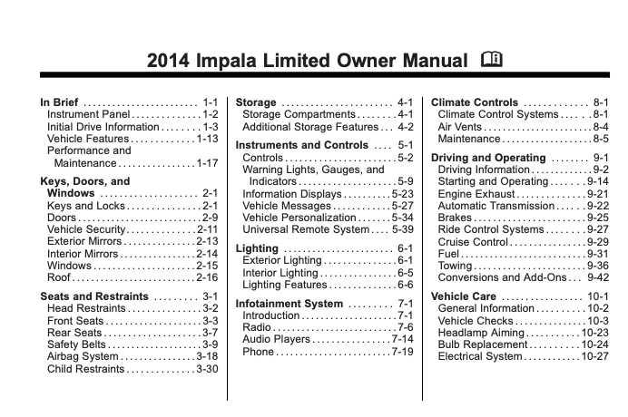 2014 Chevrolet Impala Limited Owner’s Manual Image