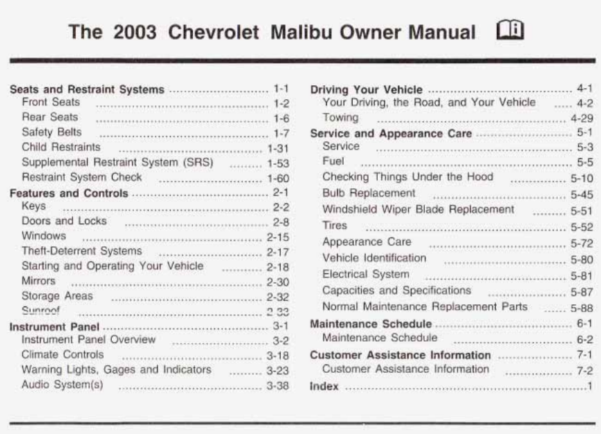 2003 Chevrolet Malibu Owner’s Manual Image