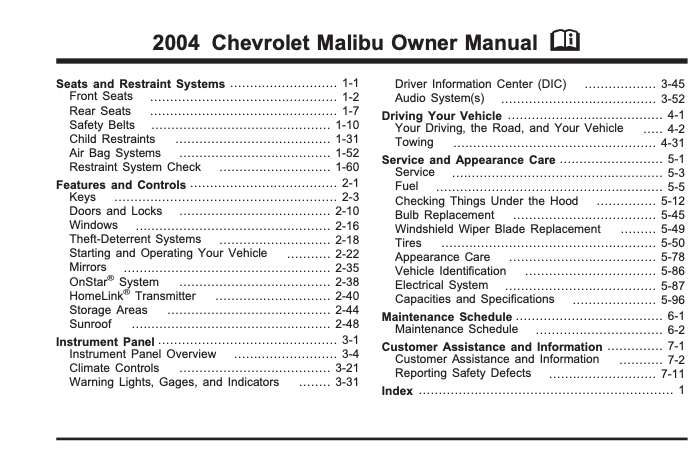 2004 Chevrolet Malibu Owner’s Manual Image