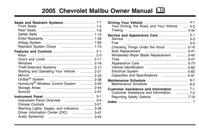 2005 Chevrolet Malibu Owner’s Manual Image