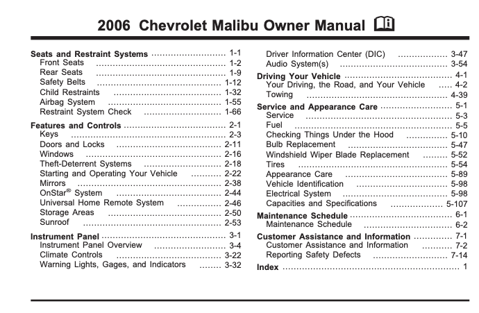 2006 Chevrolet Malibu Owner’s Manual Image