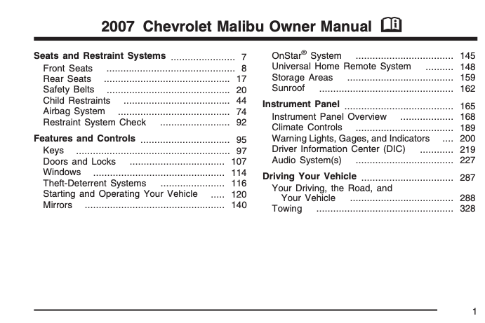 2007 Chevrolet Malibu Owner’s Manual Image