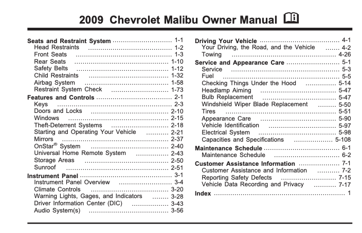 2009 Chevrolet Malibu Owner’s Manual Image