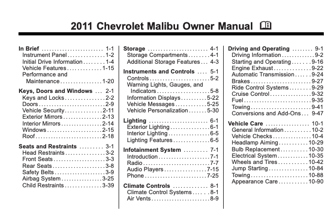 2011 Chevrolet Malibu Owner’s Manual Image