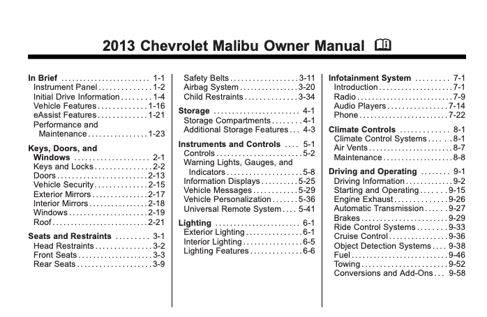 2013 Chevrolet Malibu Owner’s Manual Image