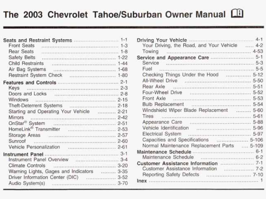 2003 Chevrolet Tahoe/Suburban Owners Manual Image