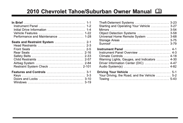2010 Chevrolet Tahoe/Suburban Owners Manual Image