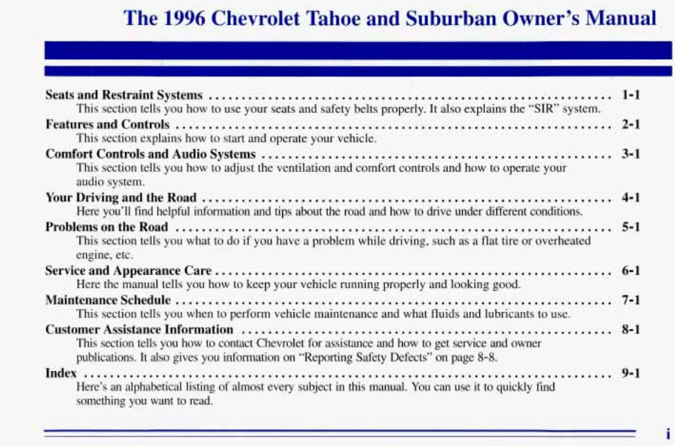 1996 Chevrolet Tahoe/Suburban Owners Manual Image
