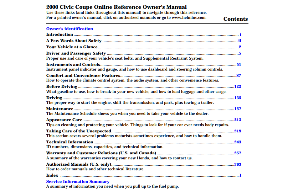 2000 Honda Civic Coupe Owner’s Manual Image