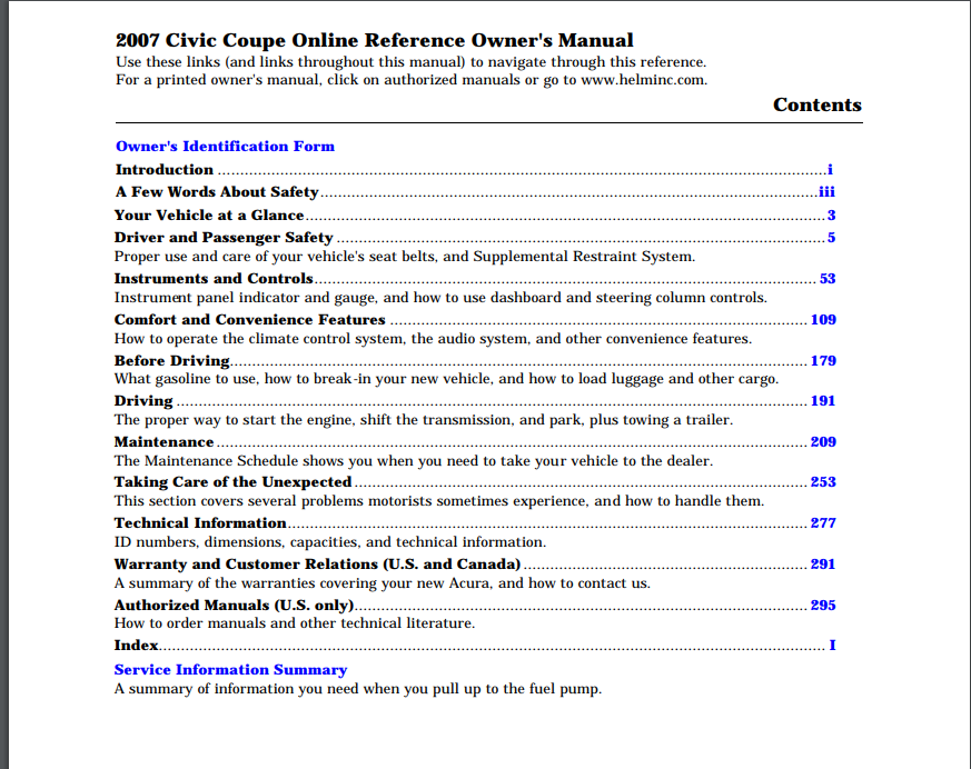 2007 Honda Civic Coupe Owner’s Manual (2-door) Image