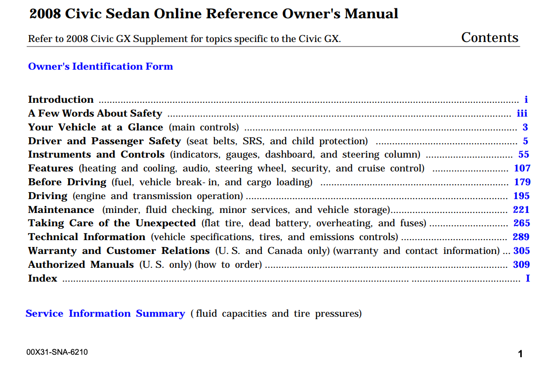 2008 Honda Civic Sedan Owner’s Manual (4-door) Image