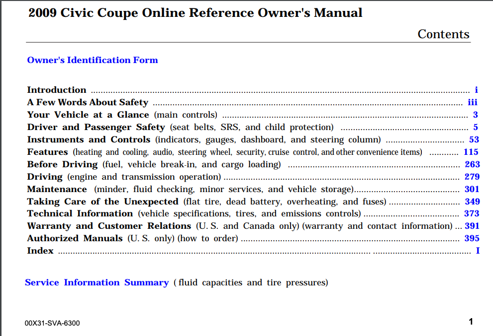 2009 Honda Civic Coupe Owner’s Manual Image