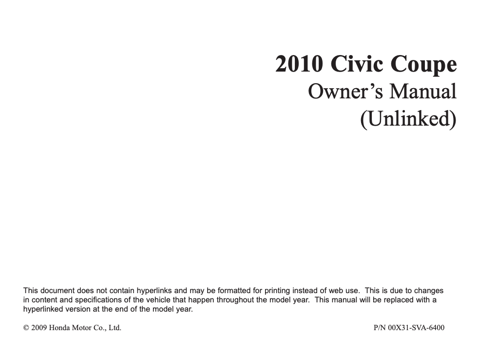 2010 Honda Civic Coupe Owner’s Manual Image