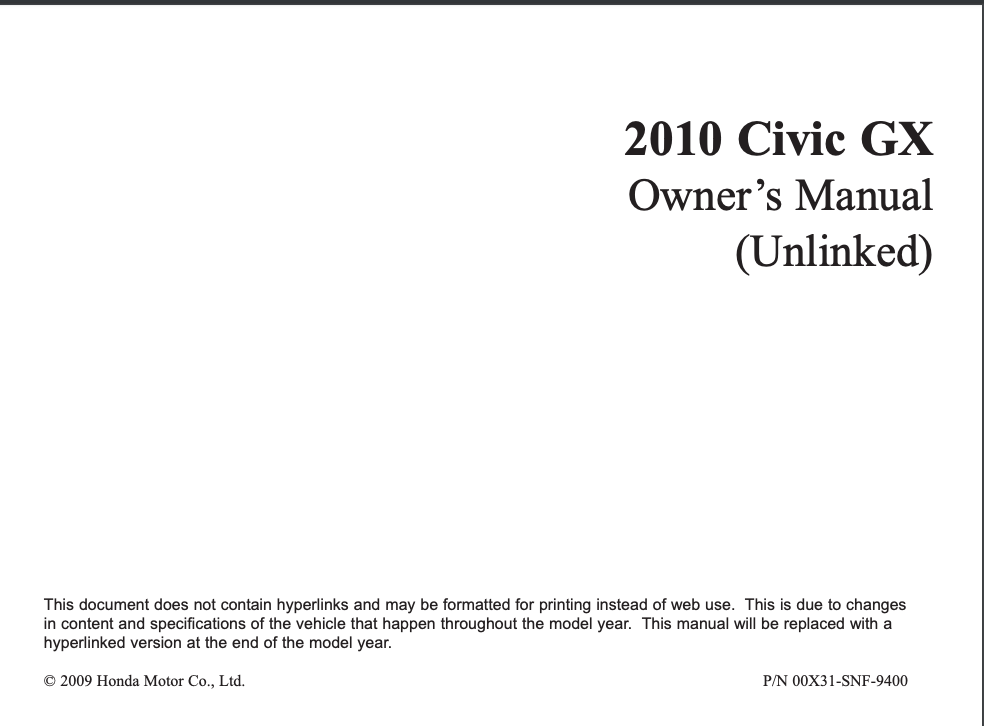2010 Honda Civic GX Owner’s Manual Image
