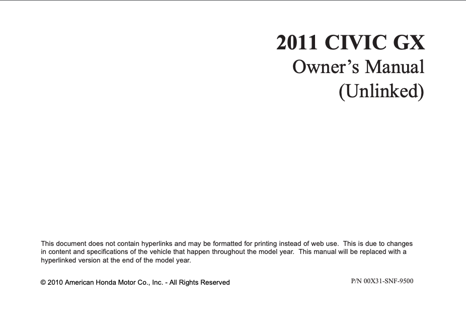2011 Honda Civic GX Owner’s Manual Image