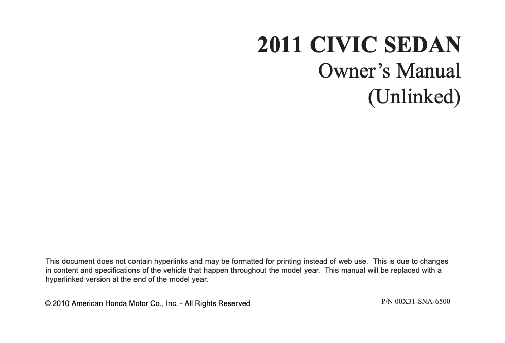 2011 Honda Civic Sedan Owner’s Manual Image
