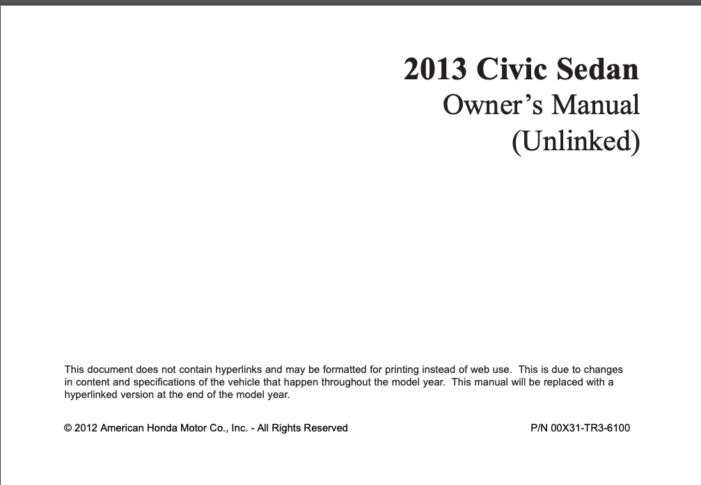2013 Honda Civic Sedan Owner’s Manual (Unlinked) Image