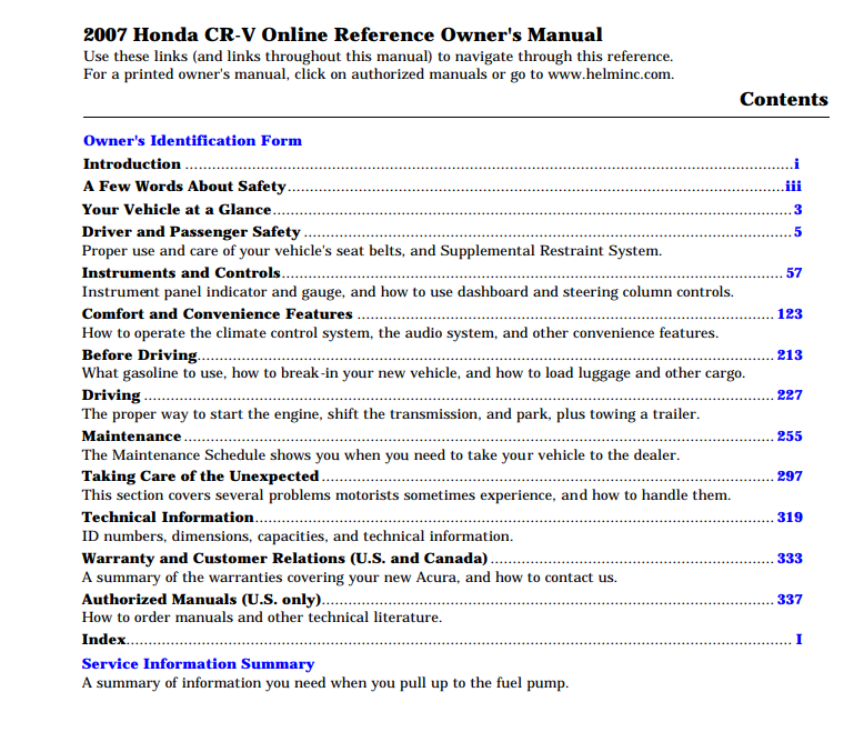 2007 Honda CR-V Owner’s Manual Image