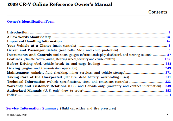 2008 Honda CR-V Owner’s Manual Image