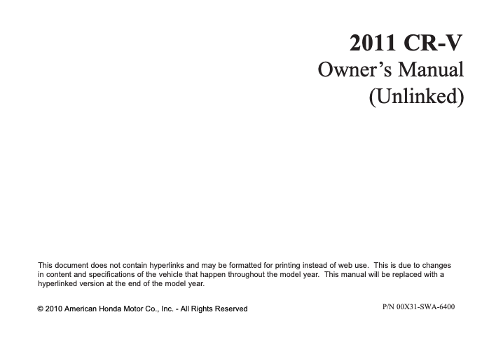 2011 Honda CR-V Owner’s Manual Image