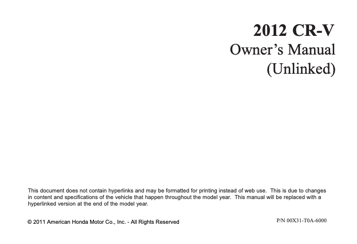 2012 Honda CR-V Owner’s Manual Image