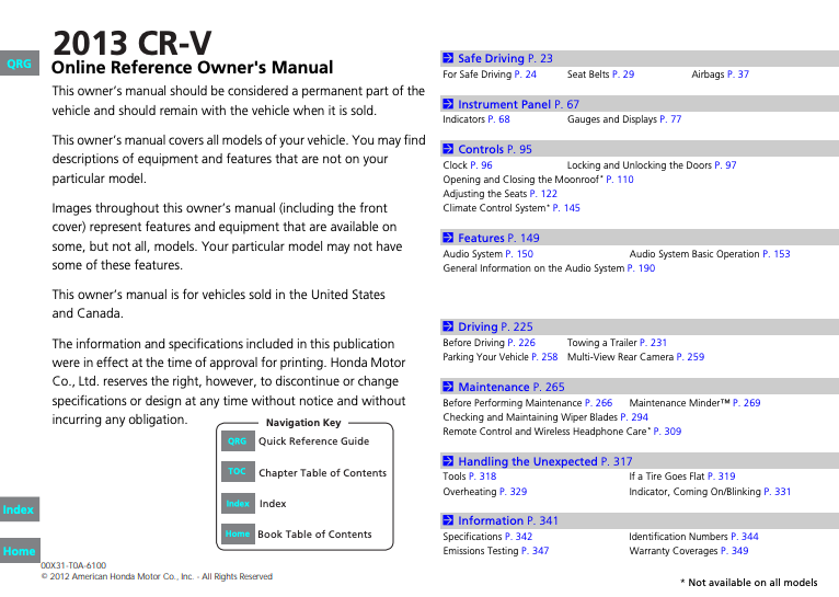 2013 Honda CR-V Owner’s Manual Image
