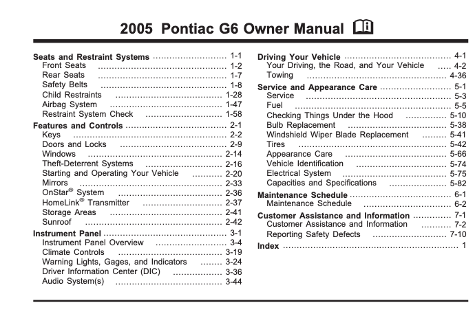 2005 Pontiac G6 Owner’s Manual Image
