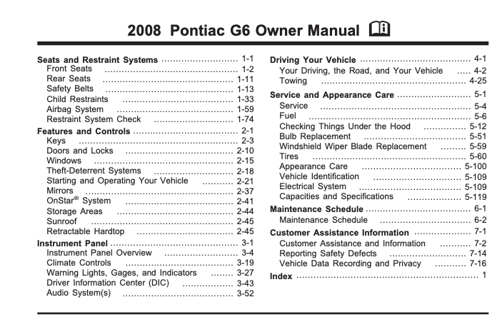 2008 Pontiac G6 Owner’s Manual Image