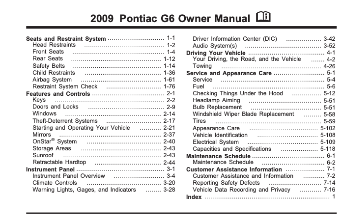 2009 Pontiac G6 Owner’s Manual Image