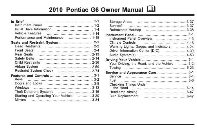 2010 Pontiac G6 Owner’s Manual Image