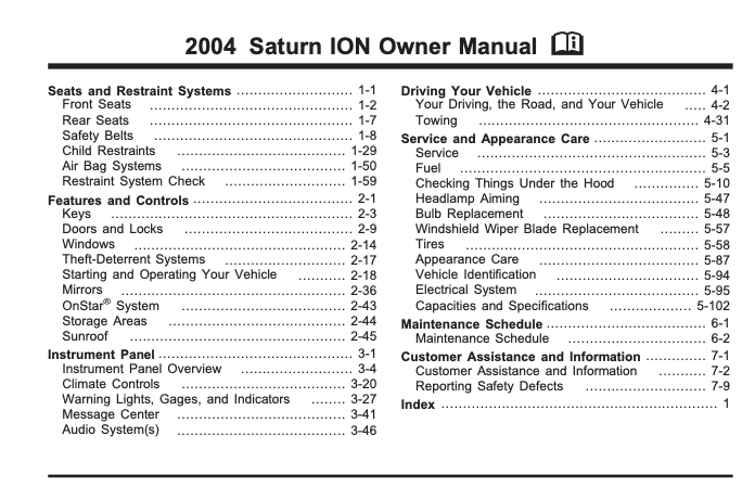 2004 Saturn Ion Owner’s Manual Image